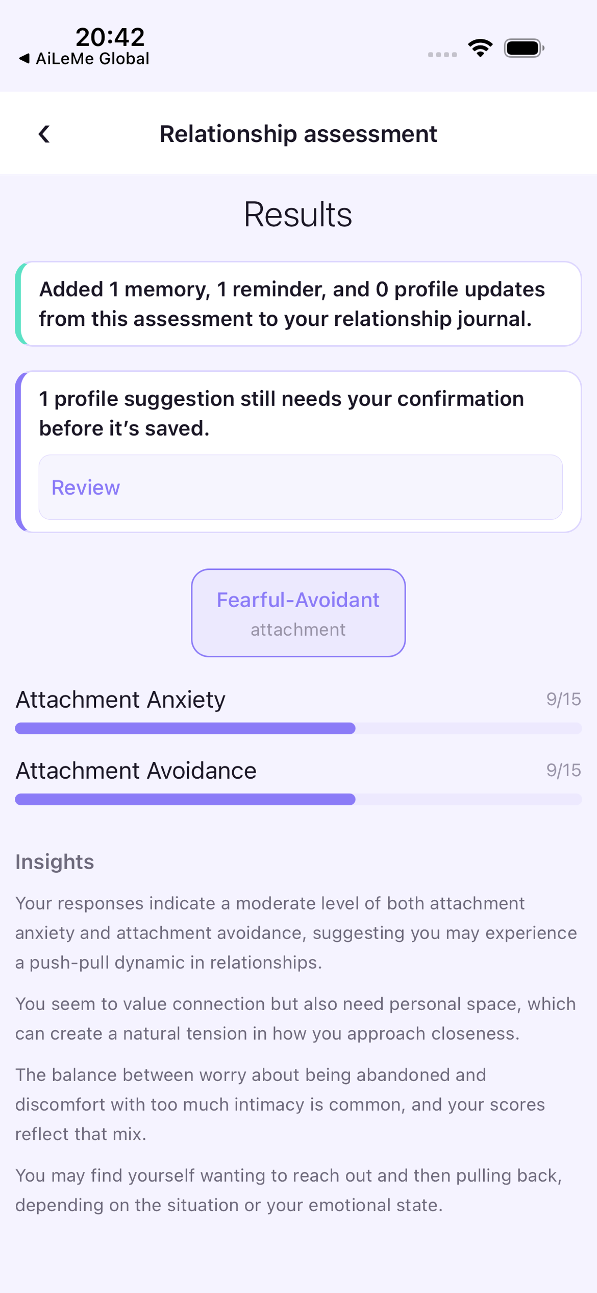 The relationship assessment result, scored