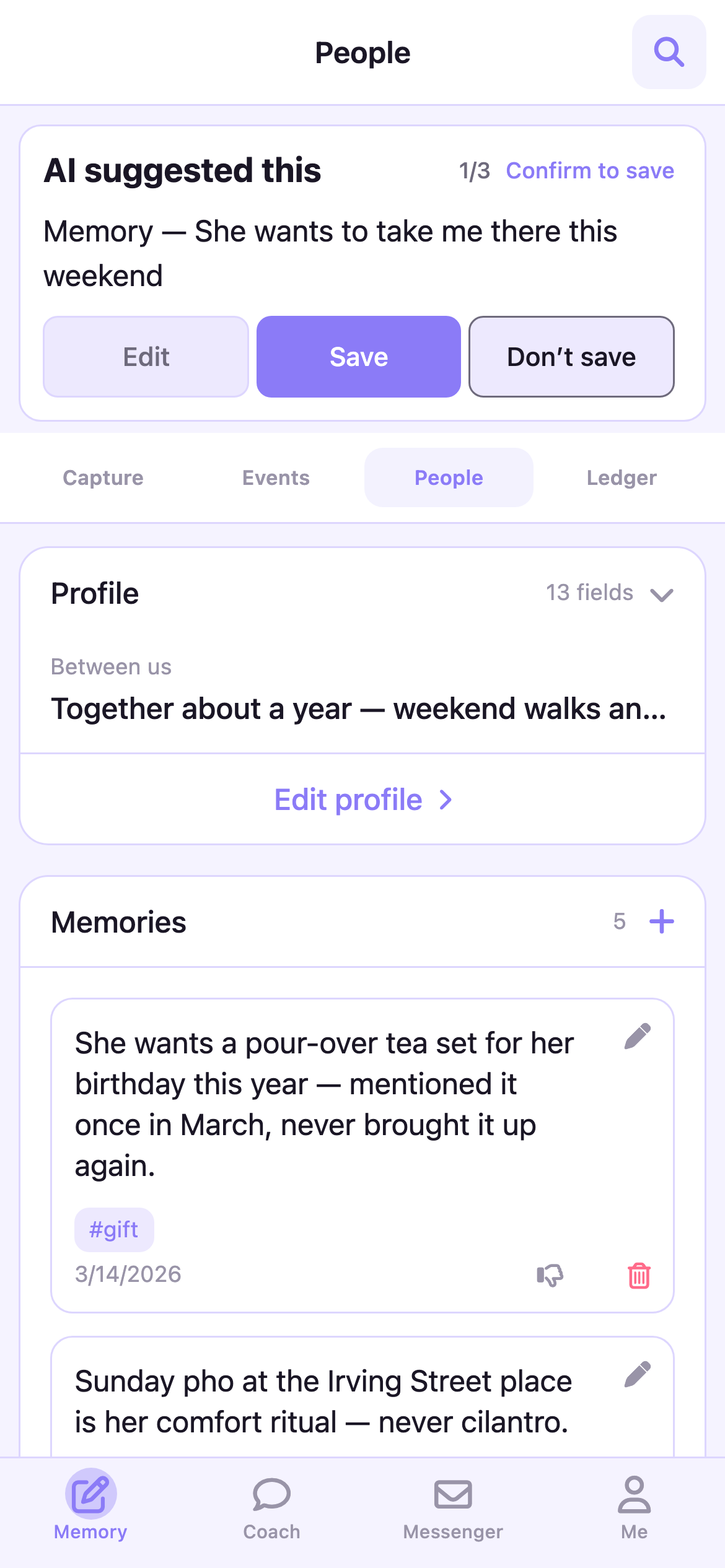 The app: the memory kept among her details